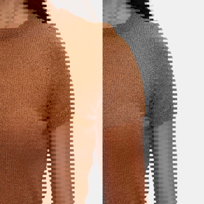 Cozy Knit Matching Set with Short Sleeve Top and Wide Leg Pants Soft Stretchy Fabric Comfortable Drawstring Waist Effortless Lounge