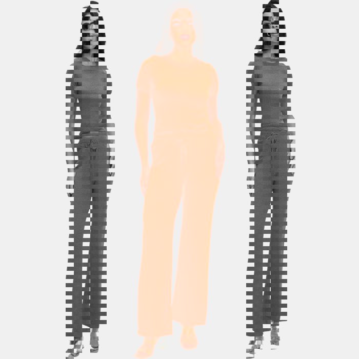 Cozy Knit Matching Set with Short Sleeve Top and Wide Leg Pants Soft Stretchy Fabric Comfortable Drawstring Waist Effortless Lounge