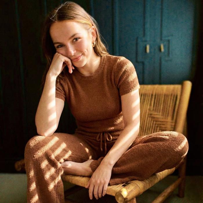 Cozy Knit Matching Set with Short Sleeve Top and Wide Leg Pants Soft Stretchy Fabric Comfortable Drawstring Waist Effortless Lounge