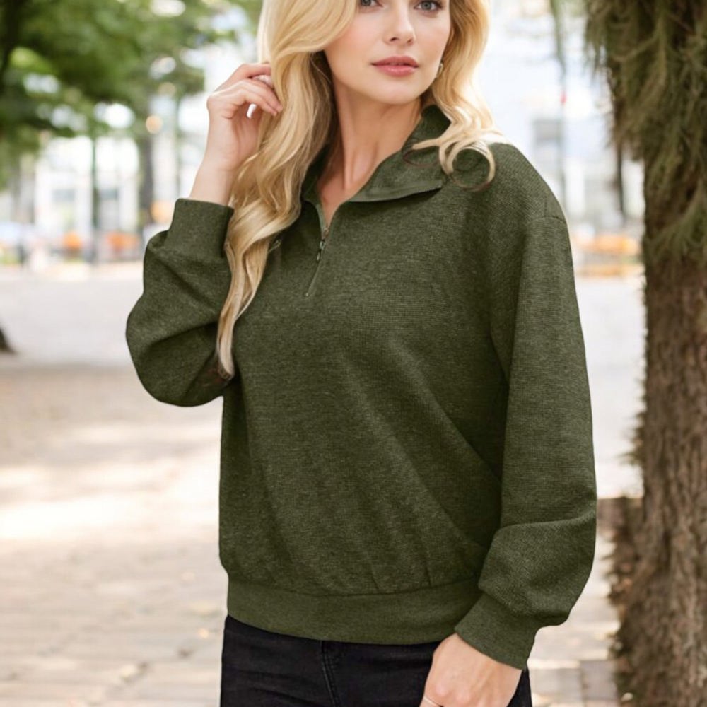 Knit & Lounge Lightweight Half-Zip Long Sleeve Pullover Casual Relaxed Fit Sweater