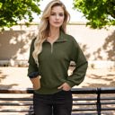 Large Knit & Lounge Lightweight Half-Zip Long Sleeve Pullover Casual Relaxed Fit Sweater