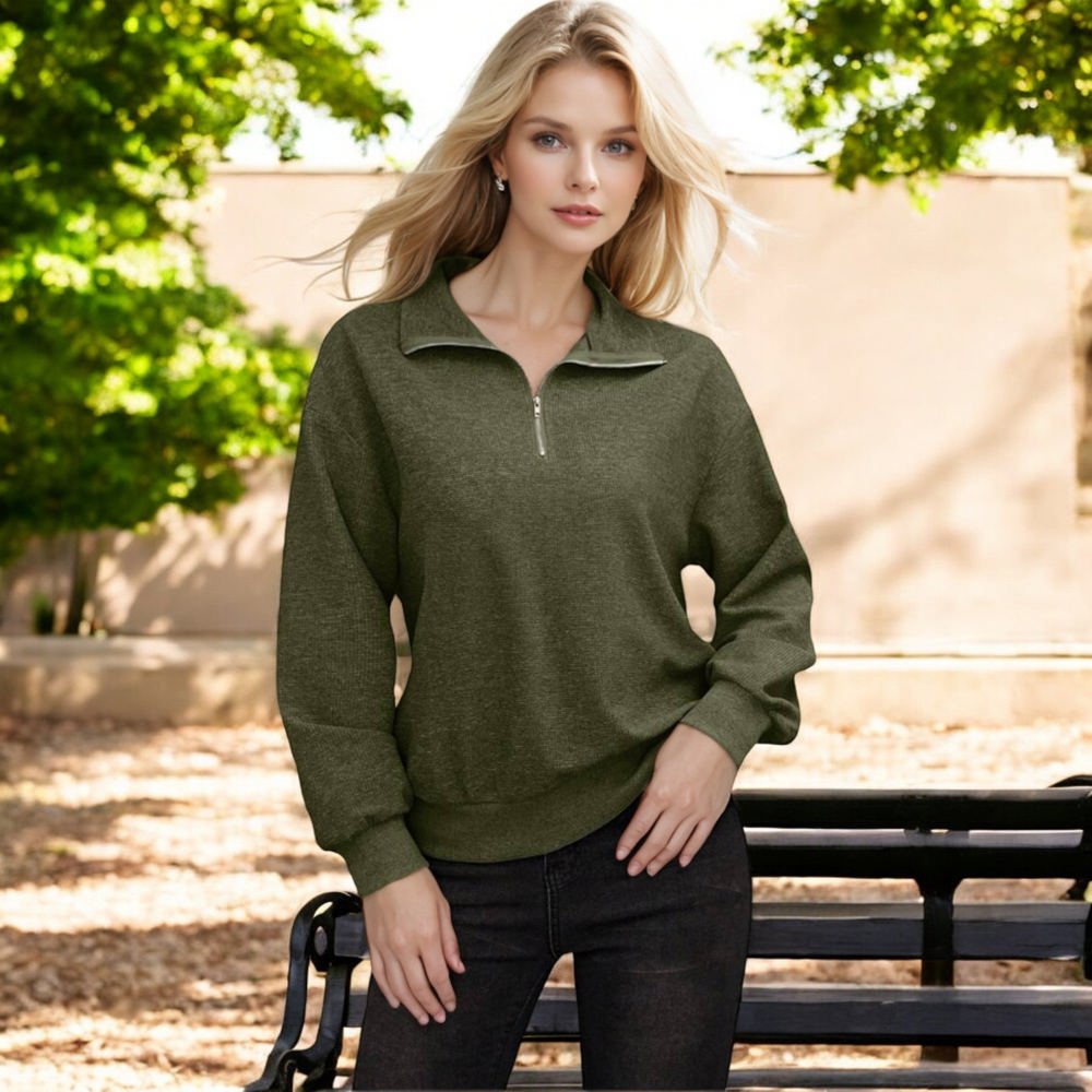 Knit & Lounge Lightweight Half-Zip Long Sleeve Pullover Casual Relaxed Fit Sweater