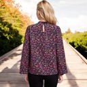 Medium Knit & Lounge Floral Print Long Sleeve Mock Neck Blouse with Gathered Details Feminine Casual Top