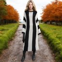 Medium Knit & Lounge Color Block Striped Long Sleeve Maxi Sweater Dress Relaxed Fit Cozy Casual Dress