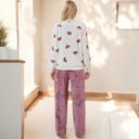 Large Knit & Lounge Heart Print Long Sleeve Cozy Pajama Set Soft Fleece Relaxed Fit Sleepwear