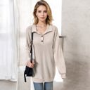 Large Knit & Lounge Ribbed Long Sleeve Collared Buttoned Tunic Sweater Casual Relaxed Fit Cozy Top