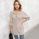 Medium Knit & Lounge Ribbed Long Sleeve Collared Buttoned Tunic Sweater Casual Relaxed Fit Cozy Top