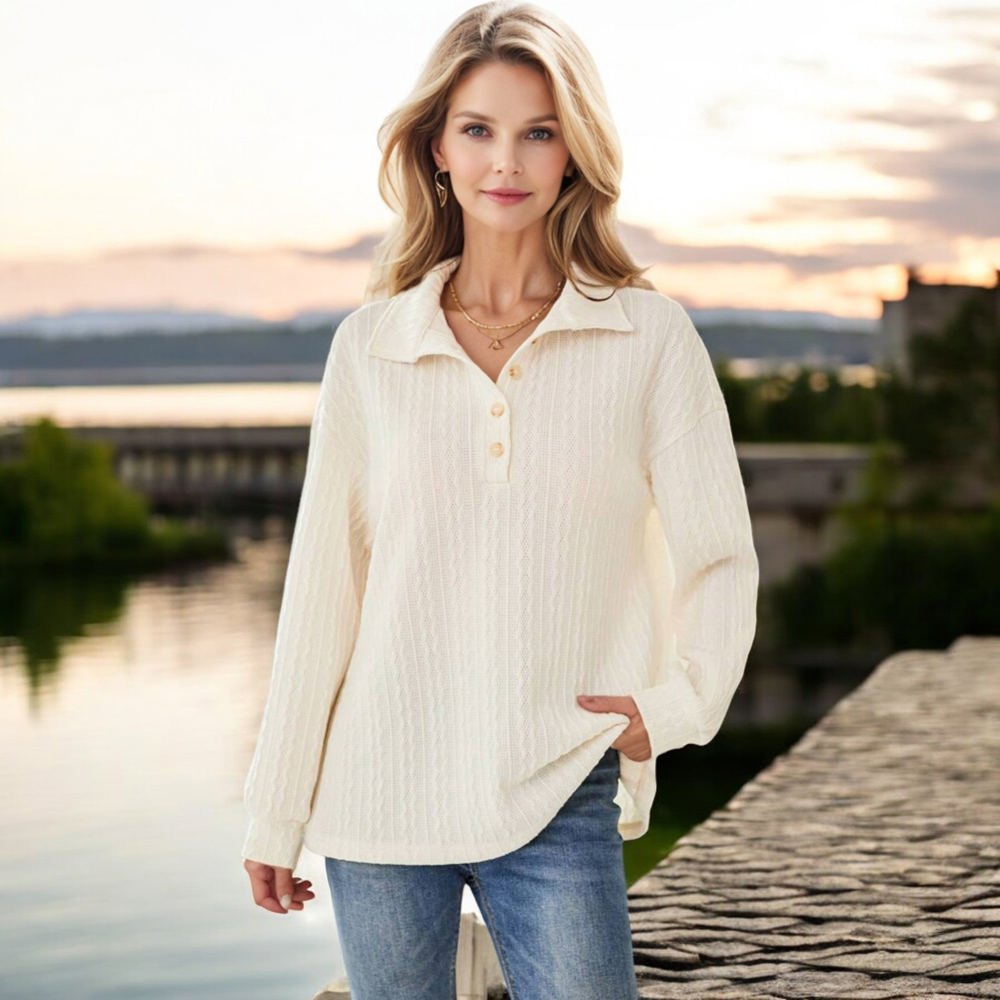 Knit & Lounge Cable Knit Long Sleeve Collared Button-Down Casual Sweater Stylish Relaxed Fit