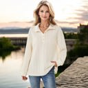 Medium Knit & Lounge Cable Knit Long Sleeve Collared Button-Down Casual Sweater Stylish Relaxed Fit