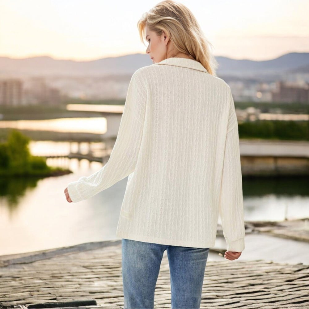 Knit & Lounge Cable Knit Long Sleeve Collared Button-Down Casual Sweater Stylish Relaxed Fit