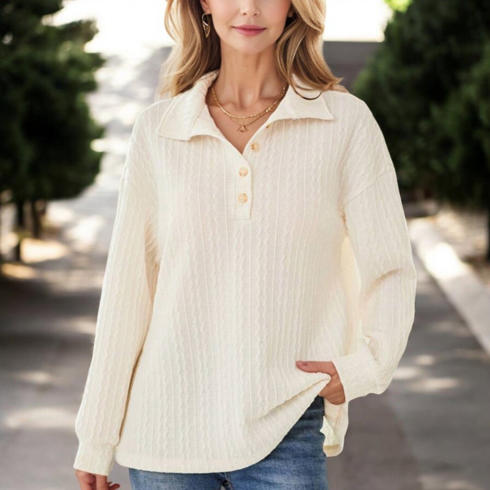 Knit & Lounge Cable Knit Long Sleeve Collared Button-Down Casual Sweater Stylish Relaxed Fit