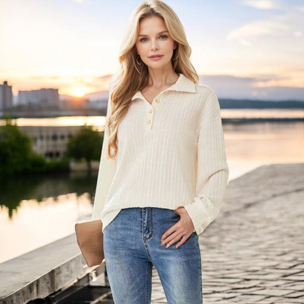 Knit & Lounge Cable Knit Long Sleeve Collared Button-Down Casual Sweater Stylish Relaxed Fit