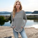 Large Knit & Lounge Striped Long Sleeve Round Neck Lightweight Casual Sweater Relaxed Fit Versatile Top