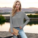 XL Knit & Lounge Striped Long Sleeve Round Neck Lightweight Casual Sweater Relaxed Fit Versatile Top