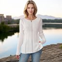 Large Knit & Lounge Ribbed Long Sleeve Round Neck Asymmetrical Hem Lightweight Sweater Stylish Casual Top