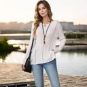 Large Knit & Lounge Ribbed Long Sleeve Round Neck Asymmetrical Hem Lightweight Sweater Stylish Casual Top