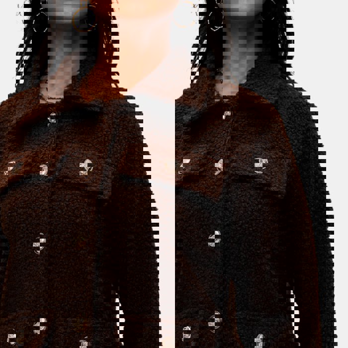 Textured Fleece Button Front Jacket with Soft Cozy Feel Collared Neckline Front Patch Pockets Relaxed Easy Fit and Stylish Everyday Layering