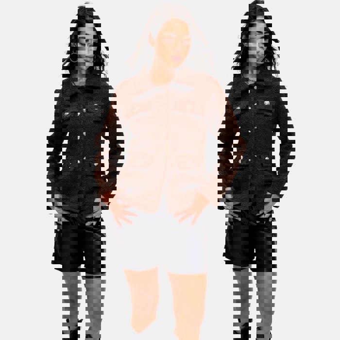 Textured Fleece Button Front Jacket with Soft Cozy Feel Collared Neckline Front Patch Pockets Relaxed Easy Fit and Stylish Everyday Layering