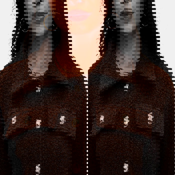 Textured Fleece Button Front Jacket with Soft Cozy Feel Collared Neckline Front Patch Pockets Relaxed Easy Fit and Stylish Everyday Layering