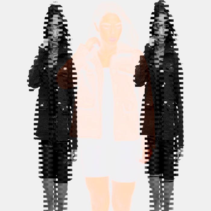 Textured Fleece Button Front Jacket with Soft Cozy Feel Collared Neckline Front Patch Pockets Relaxed Easy Fit and Stylish Everyday Layering