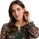  Long Sleeve Floral Mini Dress with Soft Lightweight Chiffon Smocked Waist Flowy Silhouette Contrast Lace Trim V Neckline