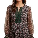  Long Sleeve Floral Mini Dress with Soft Lightweight Chiffon Smocked Waist Flowy Silhouette Contrast Lace Trim V Neckline