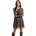 Large Long Sleeve Floral Mini Dress with Soft Lightweight Chiffon Smocked Waist Flowy Silhouette Contrast Lace Trim V Neckline