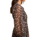 Medium Long Sleeve Floral Mini Dress with Soft Lightweight Chiffon Smocked Waist Flowy Silhouette Contrast Lace Trim V Neckline