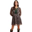 Medium Long Sleeve Floral Mini Dress with Soft Lightweight Chiffon Smocked Waist Flowy Silhouette Contrast Lace Trim V Neckline