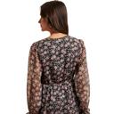 Medium Long Sleeve Floral Mini Dress with Soft Lightweight Chiffon Smocked Waist Flowy Silhouette Contrast Lace Trim V Neckline