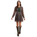 Medium Long Sleeve Floral Mini Dress with Soft Lightweight Chiffon Smocked Waist Flowy Silhouette Contrast Lace Trim V Neckline