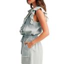 Medium Ruffle Trim Sleeveless Romper with Soft Lightweight Feel Elastic Drawstring Waist Delicate Front Ruffle Detail