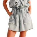 Small Ruffle Trim Sleeveless Romper with Soft Lightweight Feel Elastic Drawstring Waist Delicate Front Ruffle Detail