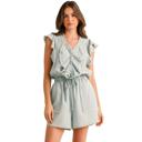 Small Ruffle Trim Sleeveless Romper with Soft Lightweight Feel Elastic Drawstring Waist Delicate Front Ruffle Detail