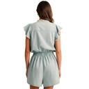 Small Ruffle Trim Sleeveless Romper with Soft Lightweight Feel Elastic Drawstring Waist Delicate Front Ruffle Detail