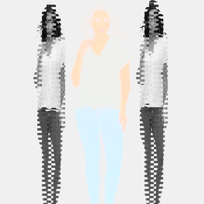 Soft Knit Short Sleeve Button Front Cardigan Top with Relaxed Draped Silhouette Lightweight Feel Flattering V Neckline Versatile Layering Piece for Casual Everyday Comfortable Style