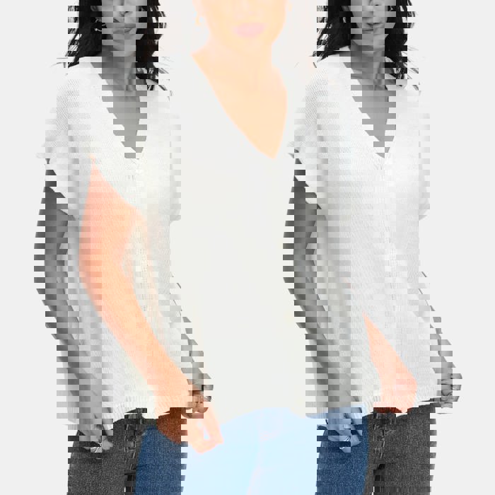 Soft Knit Short Sleeve Button Front Cardigan Top with Relaxed Draped Silhouette Lightweight Feel Flattering V Neckline Versatile Layering Piece for Casual Everyday Comfortable Style