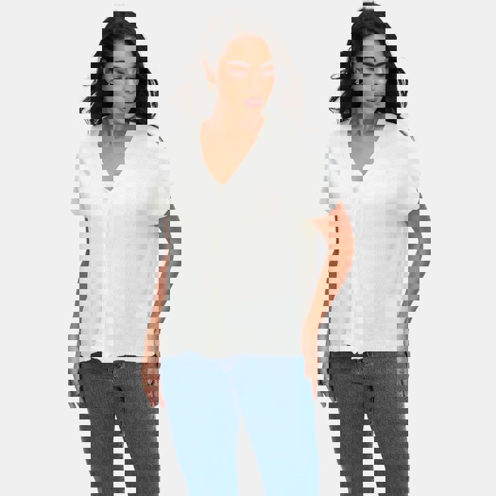 Soft Knit Short Sleeve Button Front Cardigan Top with Relaxed Draped Silhouette Lightweight Feel Flattering V Neckline Versatile Layering Piece for Casual Everyday Comfortable Style