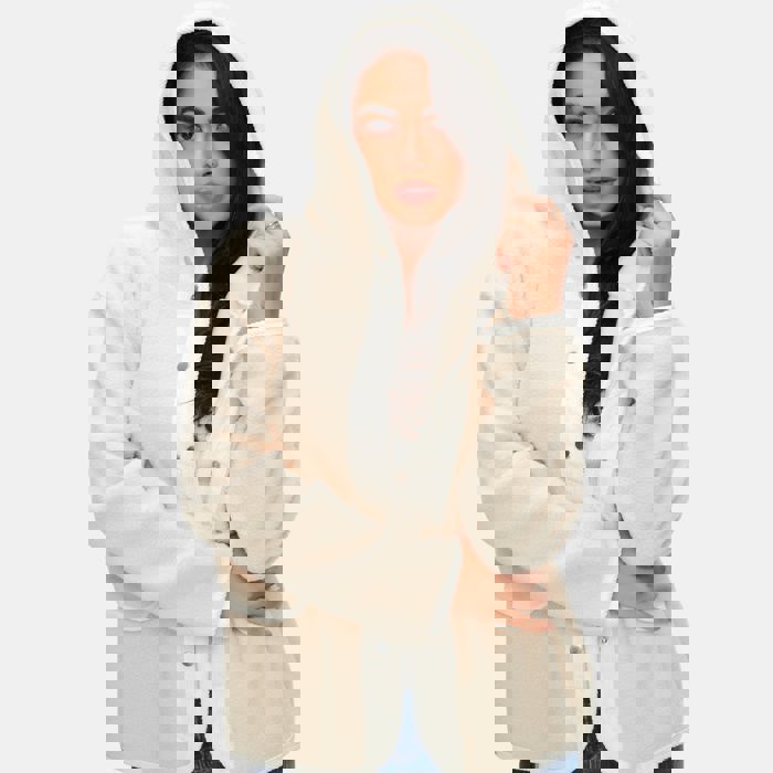 Cozy Hooded Fleece Jacket with Soft Warm Texture Relaxed Fit Snap Front Closure Contrast Trim Detailing Everyday Casual Layering Style