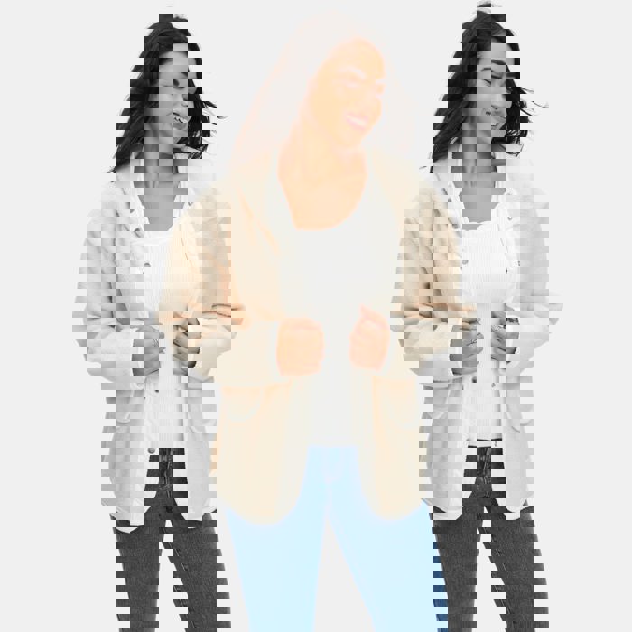 Cozy Hooded Fleece Jacket with Soft Warm Texture Relaxed Fit Snap Front Closure Contrast Trim Detailing Everyday Casual Layering Style