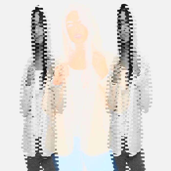 Cozy Hooded Fleece Jacket with Soft Warm Texture Relaxed Fit Snap Front Closure Contrast Trim Detailing Everyday Casual Layering Style