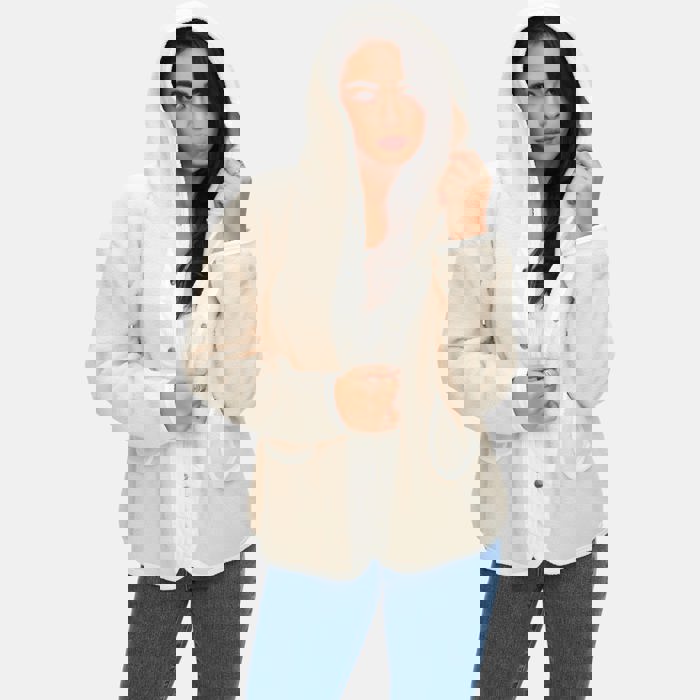 Cozy Hooded Fleece Jacket with Soft Warm Texture Relaxed Fit Snap Front Closure Contrast Trim Detailing Everyday Casual Layering Style