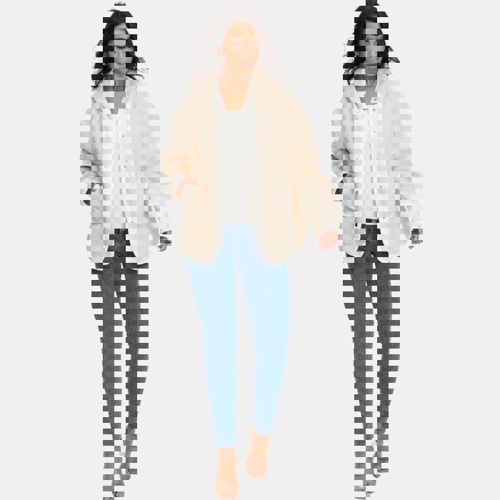 Cozy Hooded Fleece Jacket with Soft Warm Texture Relaxed Fit Snap Front Closure Contrast Trim Detailing Everyday Casual Layering Style