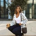  Cozy Open Front Striped Knit Cardigan with Relaxed Long Sleeves Soft Textured Fabric Comfortable Slouchy Fit Classic Stripe Pattern