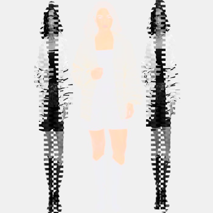 Cozy Open Front Striped Knit Cardigan with Relaxed Long Sleeves Soft Textured Fabric Comfortable Slouchy Fit Classic Stripe Pattern