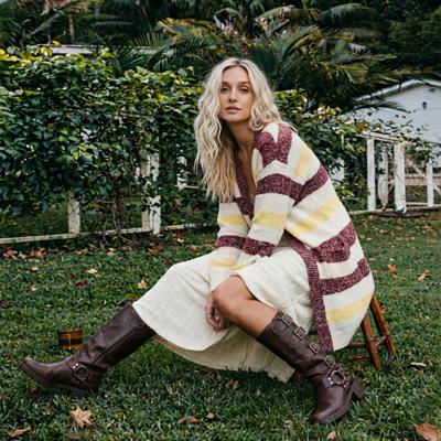 Longline Striped Knit Cardigan with Soft Cozy Texture Relaxed Open Front Design Comfortable Long Sleeves Bold Multi Stripe Pattern