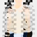  Open Weave Button Front Knit Cardigan with Pointed Collar Stylish Textured Design Lightweight Breathable Feel Long Sleeve Silhouette and Chic Layering Piece for Casual to Dressy Everyday Outfits