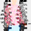 Large Floral Ruffle Trim Button Front Blouse with Soft Lightweight Fabric Feminine Long Sleeve Silhouette Vibrant Floral Print and Polished Everyday Style Perfect for Work Brunch and Casual Outings