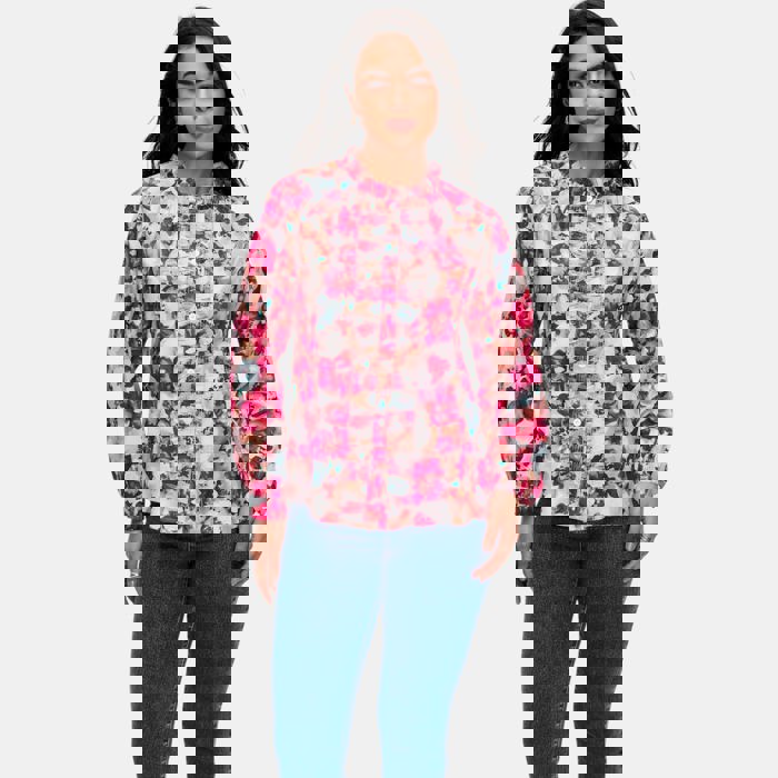 Floral Ruffle Trim Button Front Blouse with Soft Lightweight Fabric Feminine Long Sleeve Silhouette Vibrant Floral Print and Polished Everyday Style Perfect for Work Brunch and Casual Outings