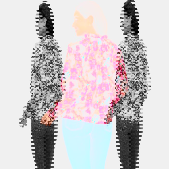 Floral Ruffle Trim Button Front Blouse with Soft Lightweight Fabric Feminine Long Sleeve Silhouette Vibrant Floral Print and Polished Everyday Style Perfect for Work Brunch and Casual Outings